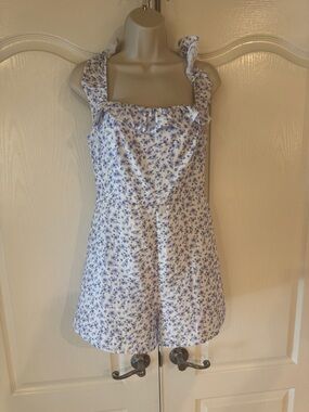 Elodie White Romper with Blue Floral Print